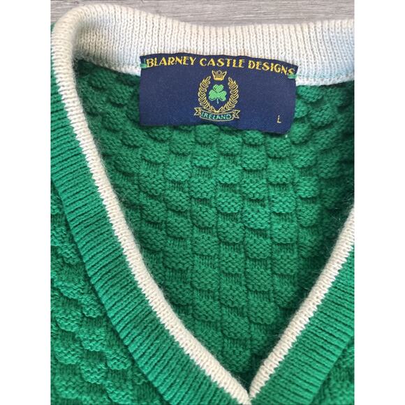 Blarney Castle Designs Sweater Vest Green Knit Ireland Logo Men's Large - Picture 2 of 8